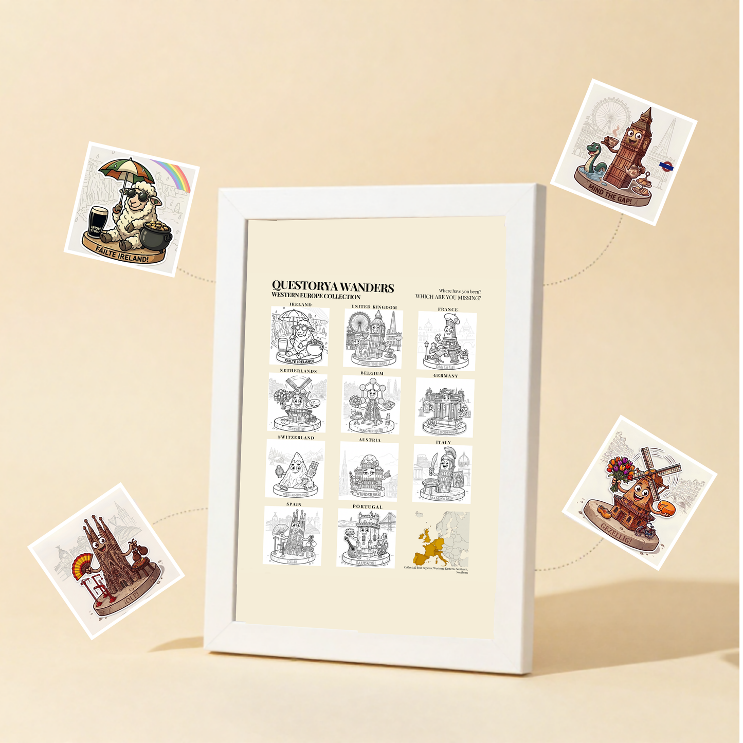 WORLD STAMPS BY QUESTORYA WANDERS — WESTERN EUROPE COLLECTION- Bright Theme