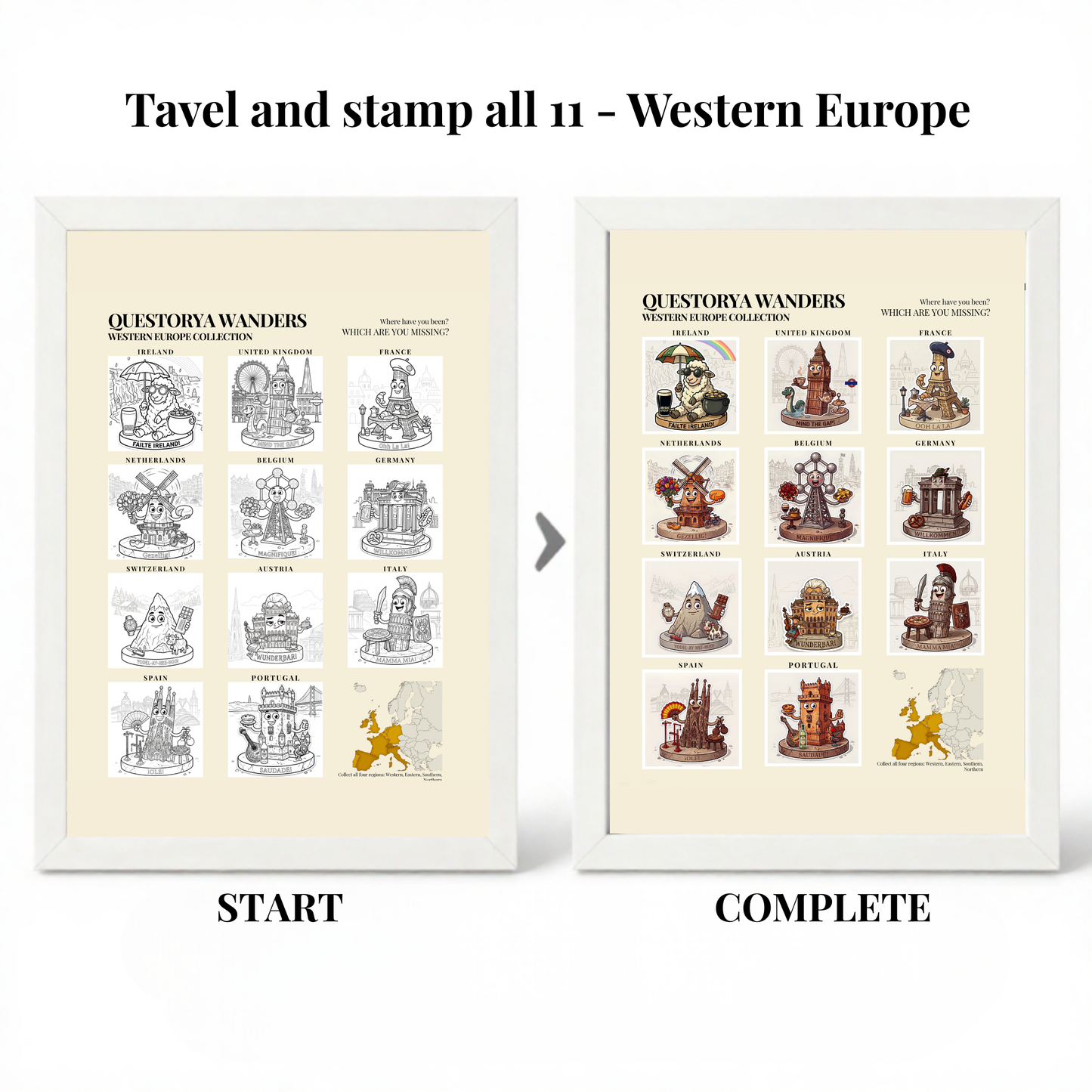 WORLD STAMPS BY QUESTORYA WANDERS — WESTERN EUROPE COLLECTION- Bright Theme